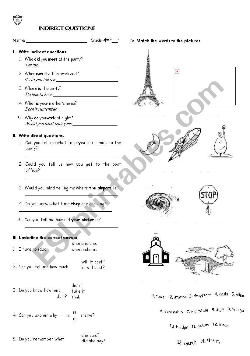 indirect questions worksheet