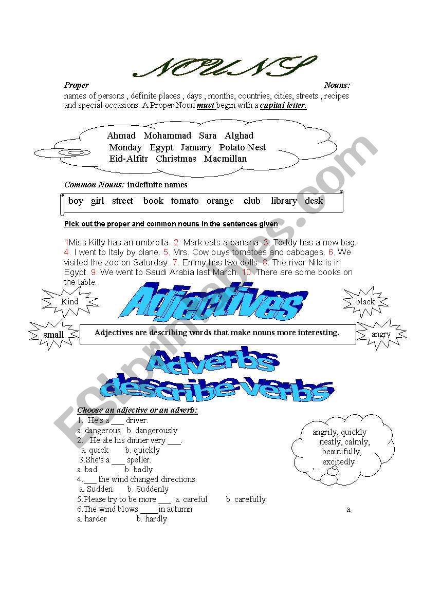 Nouns/Adjectives/Adverbs worksheet