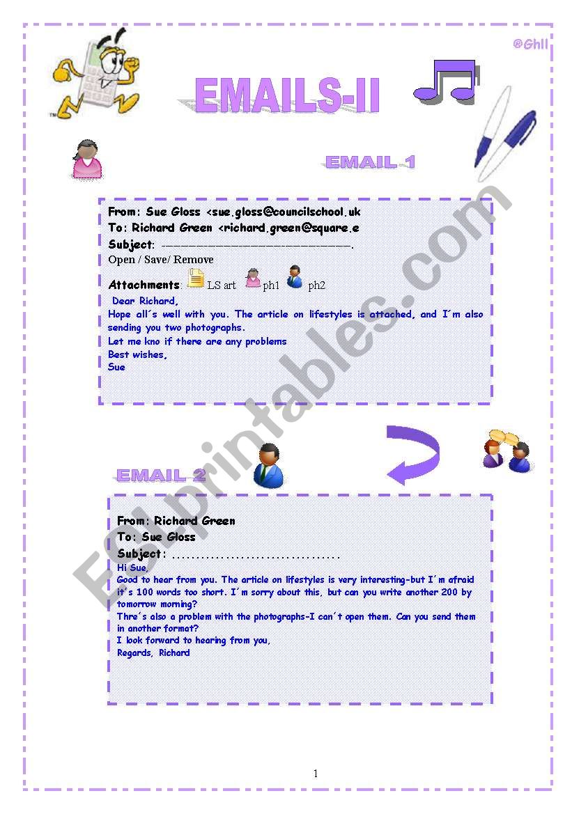 EMAILS-II a worksheet