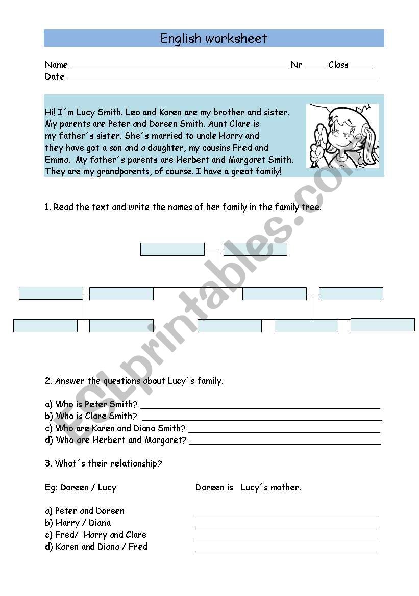 Worksheet about family worksheet