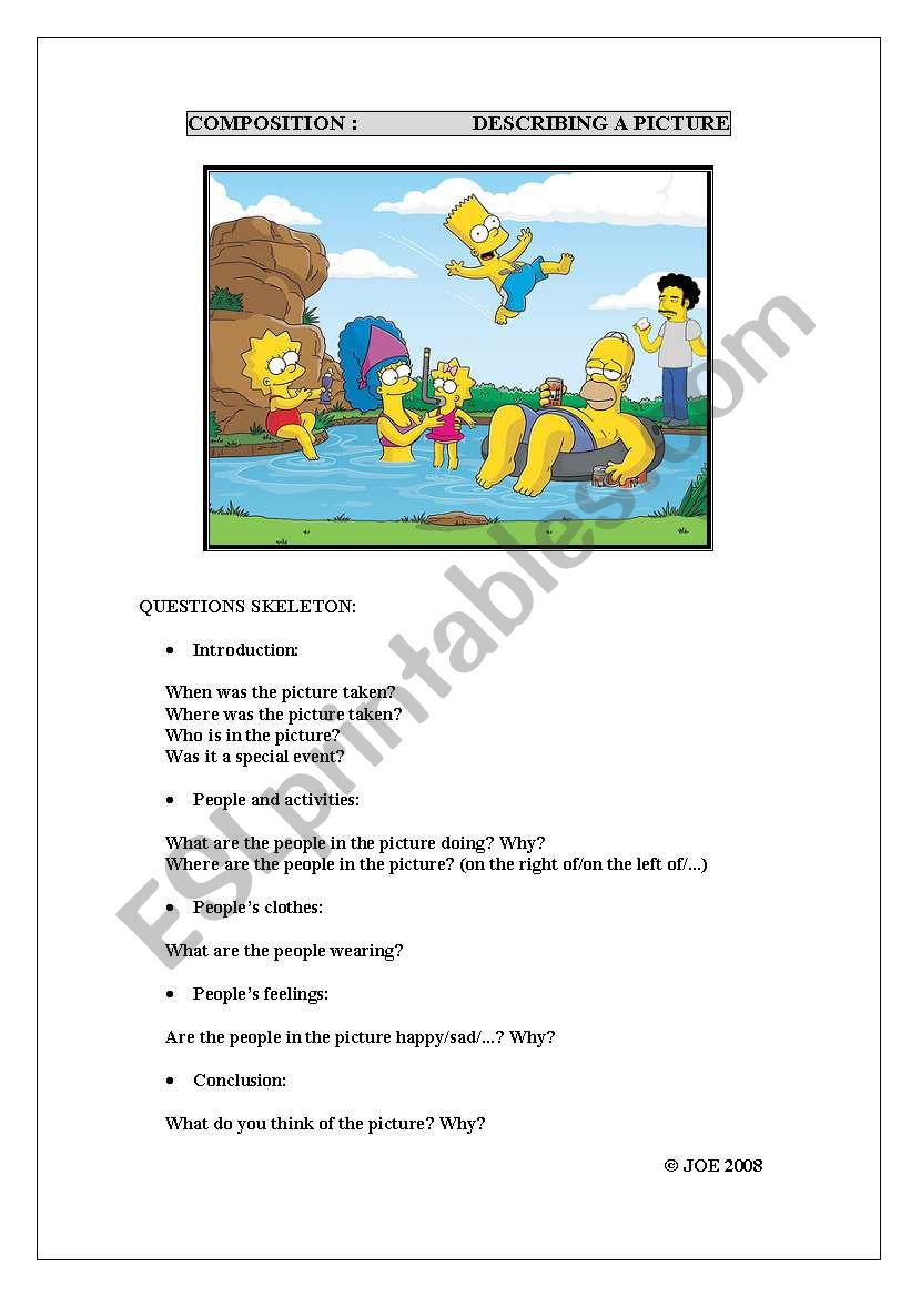 WRITING: DESCRIBING A PICTURE worksheet