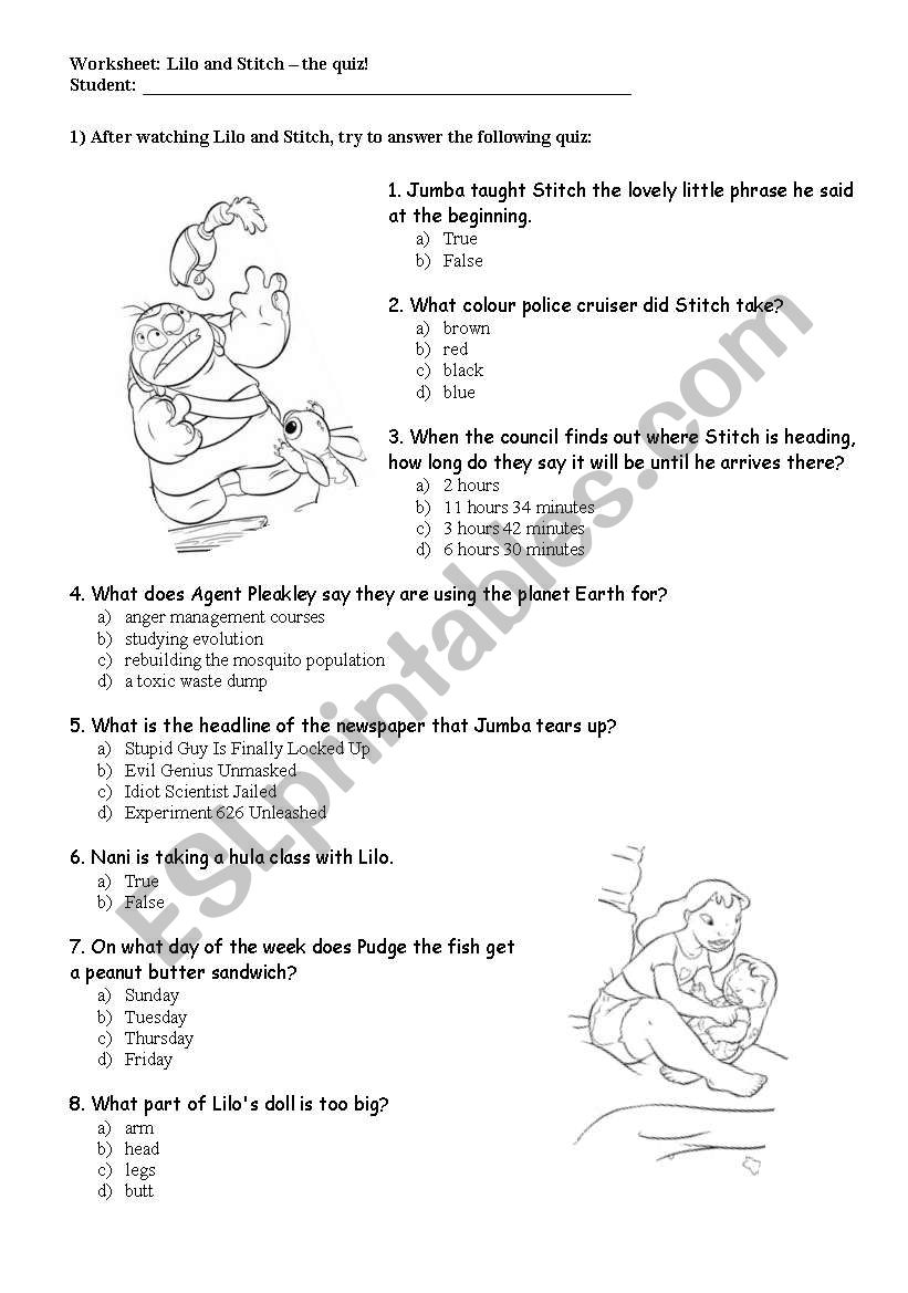 Lilo and Stitch - The quiz! worksheet