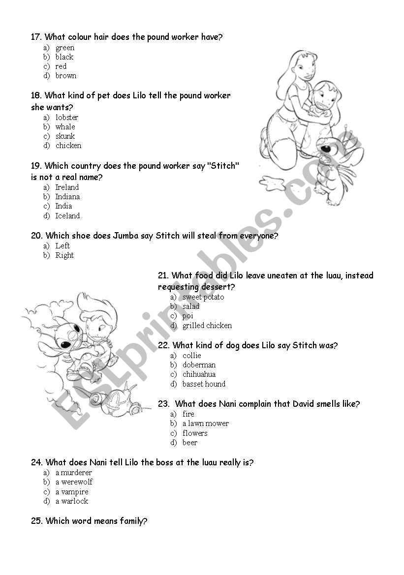 Lilo And Stitch The Quiz Esl Worksheet By Ericaplak