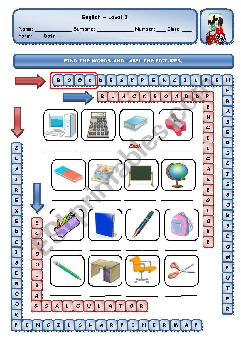 CLASSROOM OBJECTS worksheet