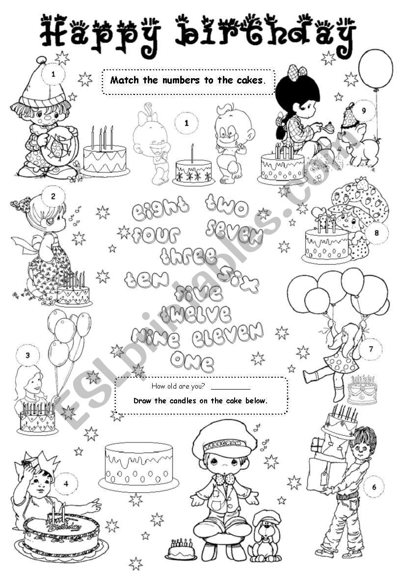 Happy birthday 1 - level 1 - ESL worksheet by gabitza