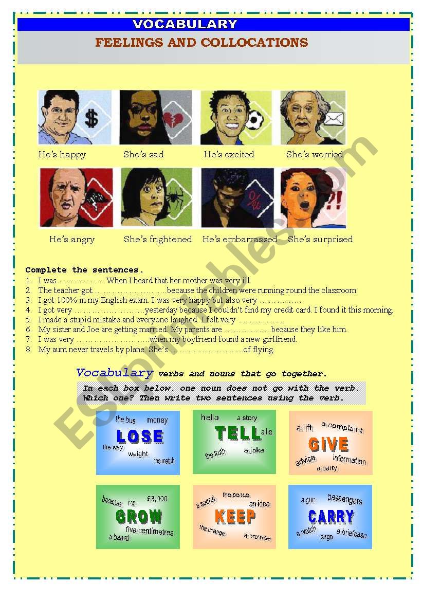 feelings and collocations worksheet