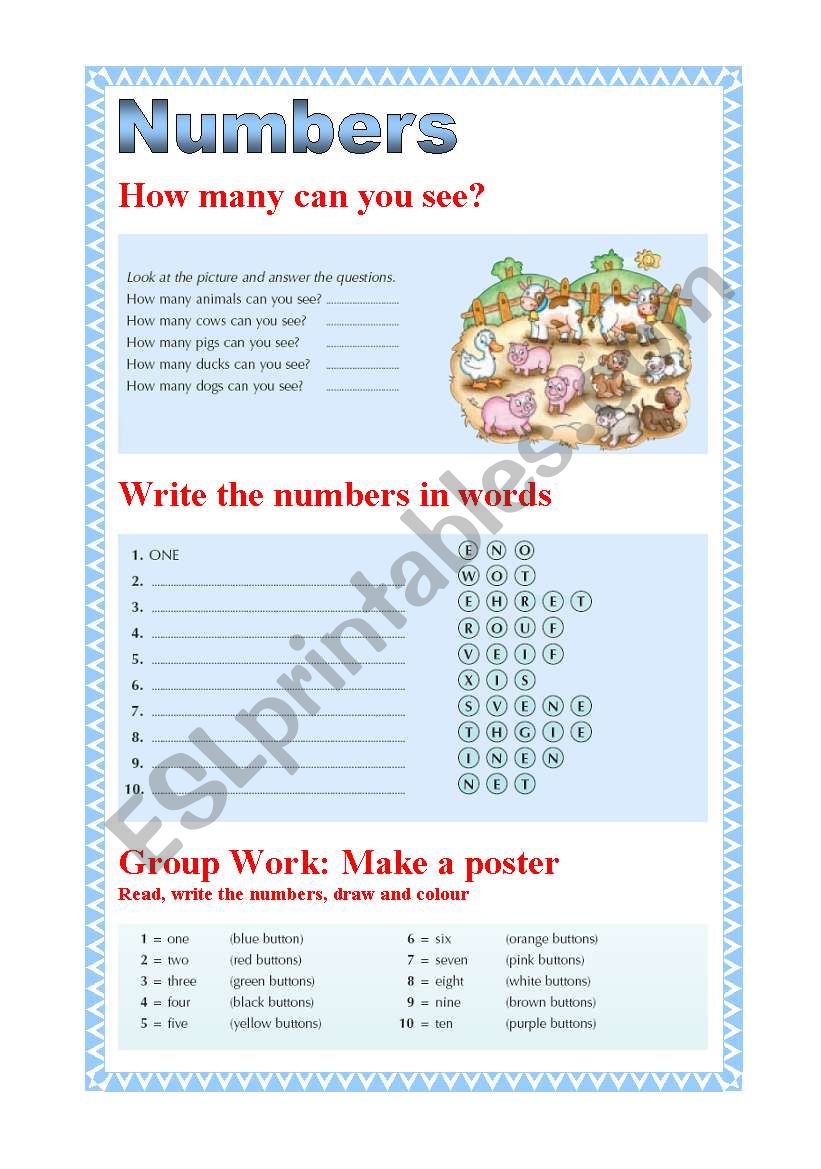 Numbers from 1 to 10 worksheet