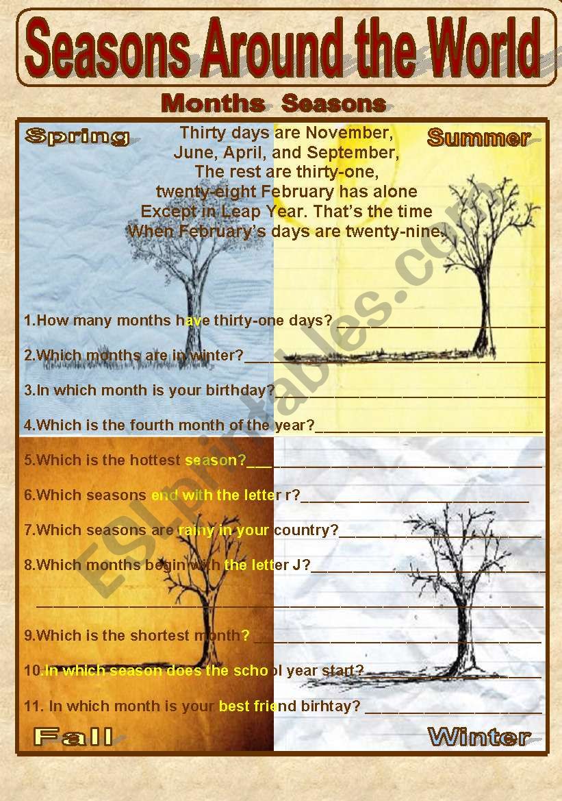 Seasons worksheet