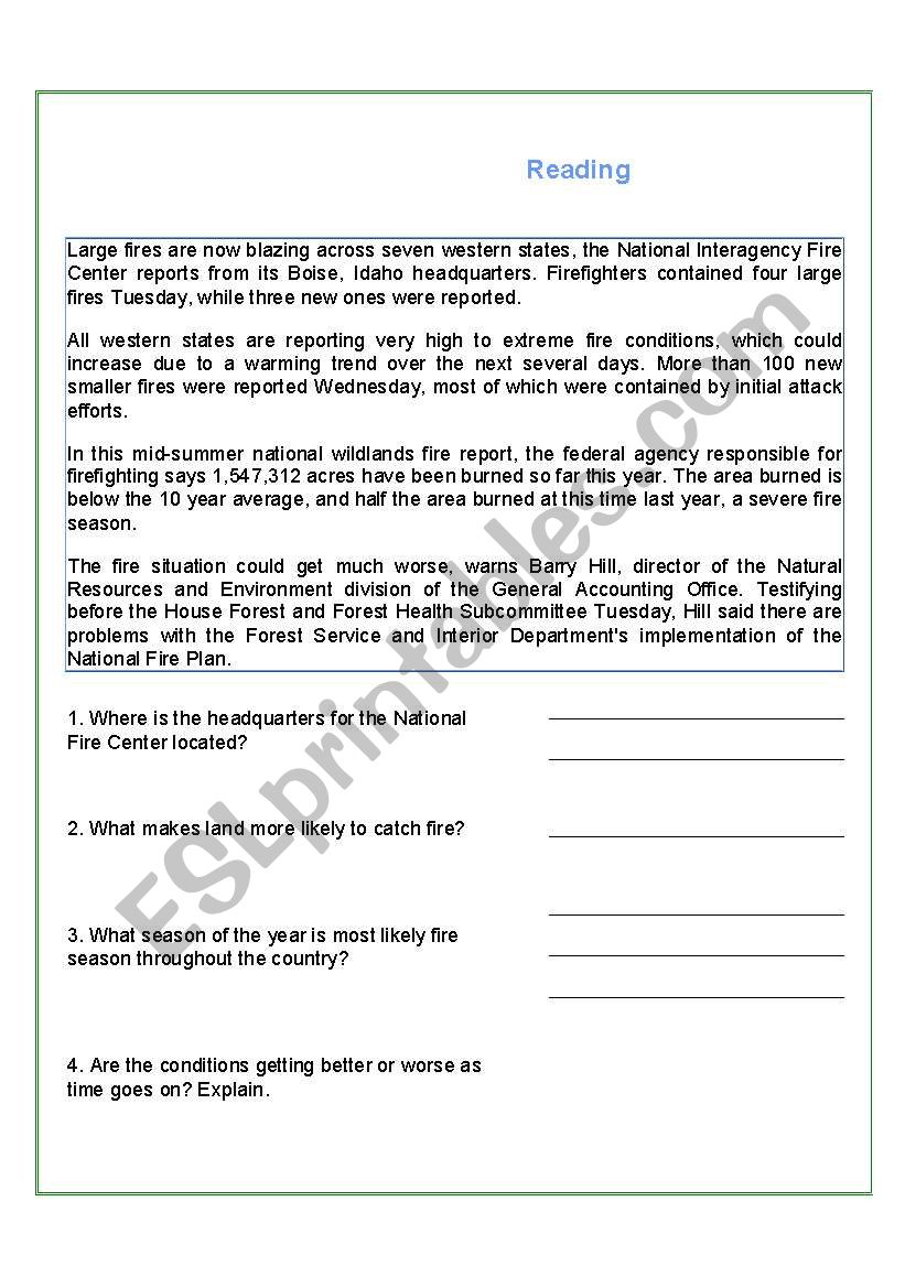fires and the environment worksheet
