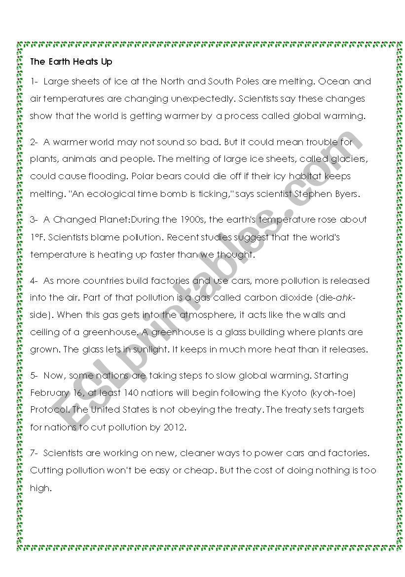 THeEarth heats up worksheet