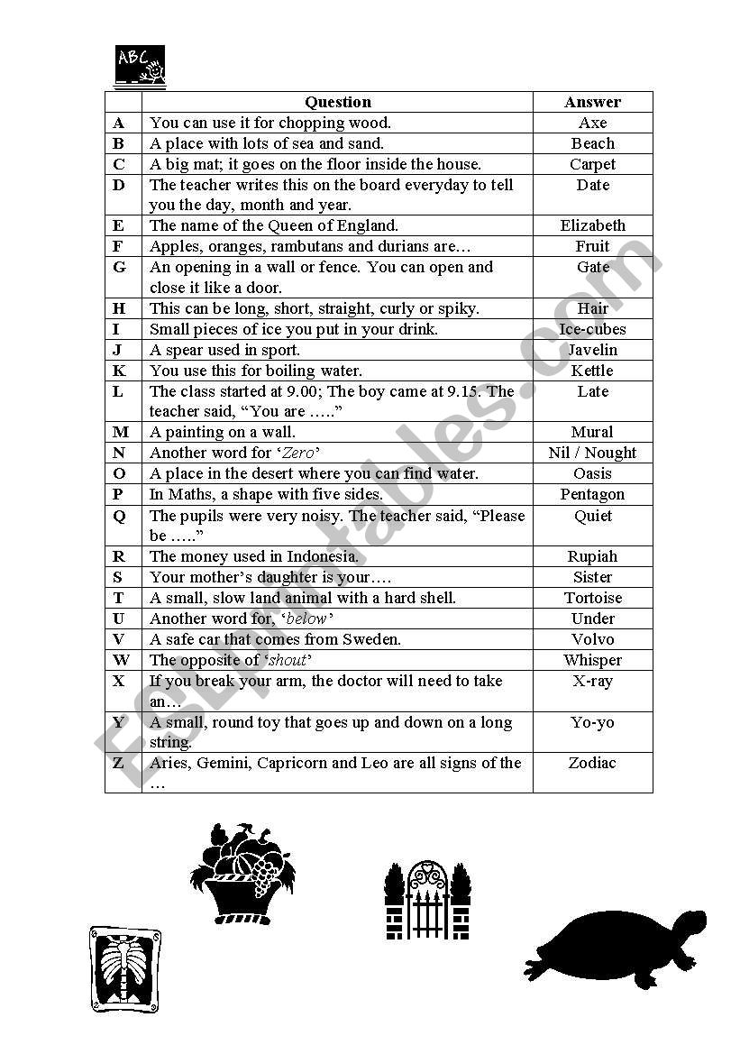 A Z Quiz Questions Esl Worksheet By Kayo