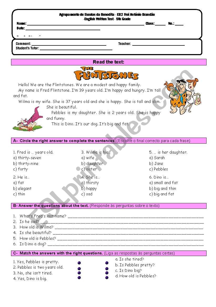 English test worksheet