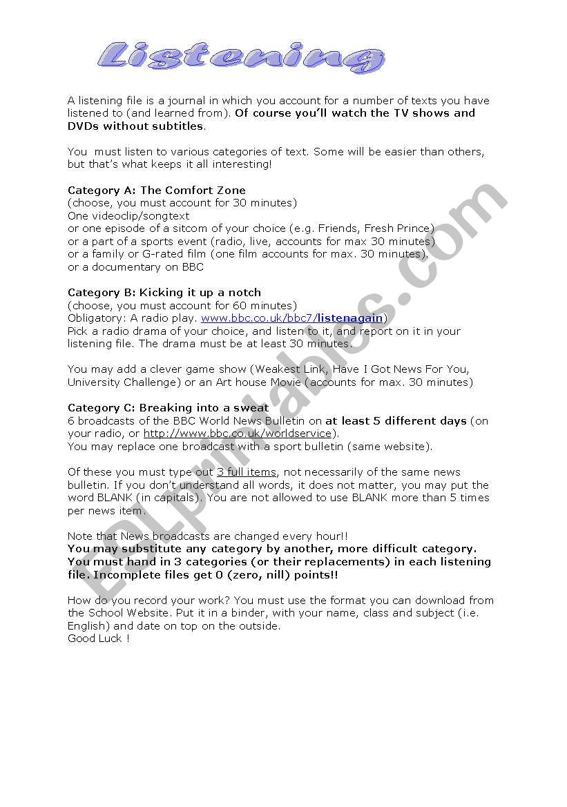 Listening Practice Assignment worksheet