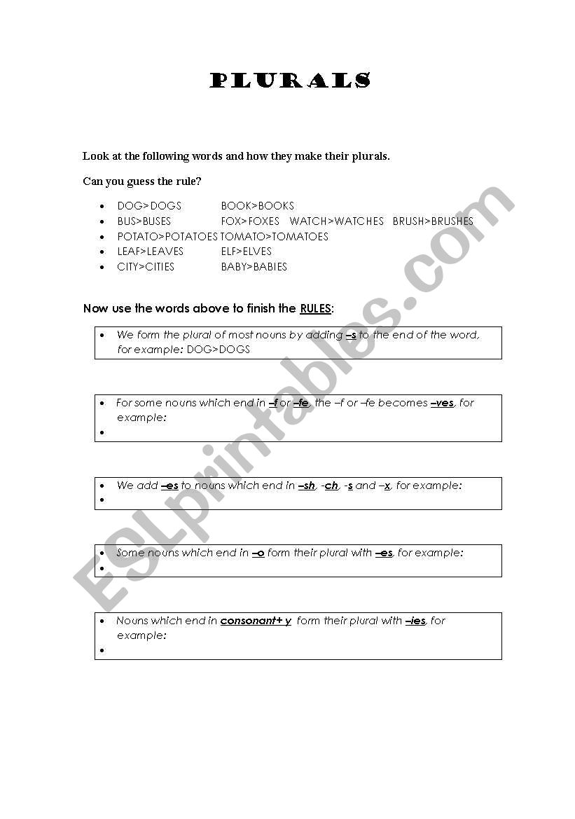 PLURALS worksheet