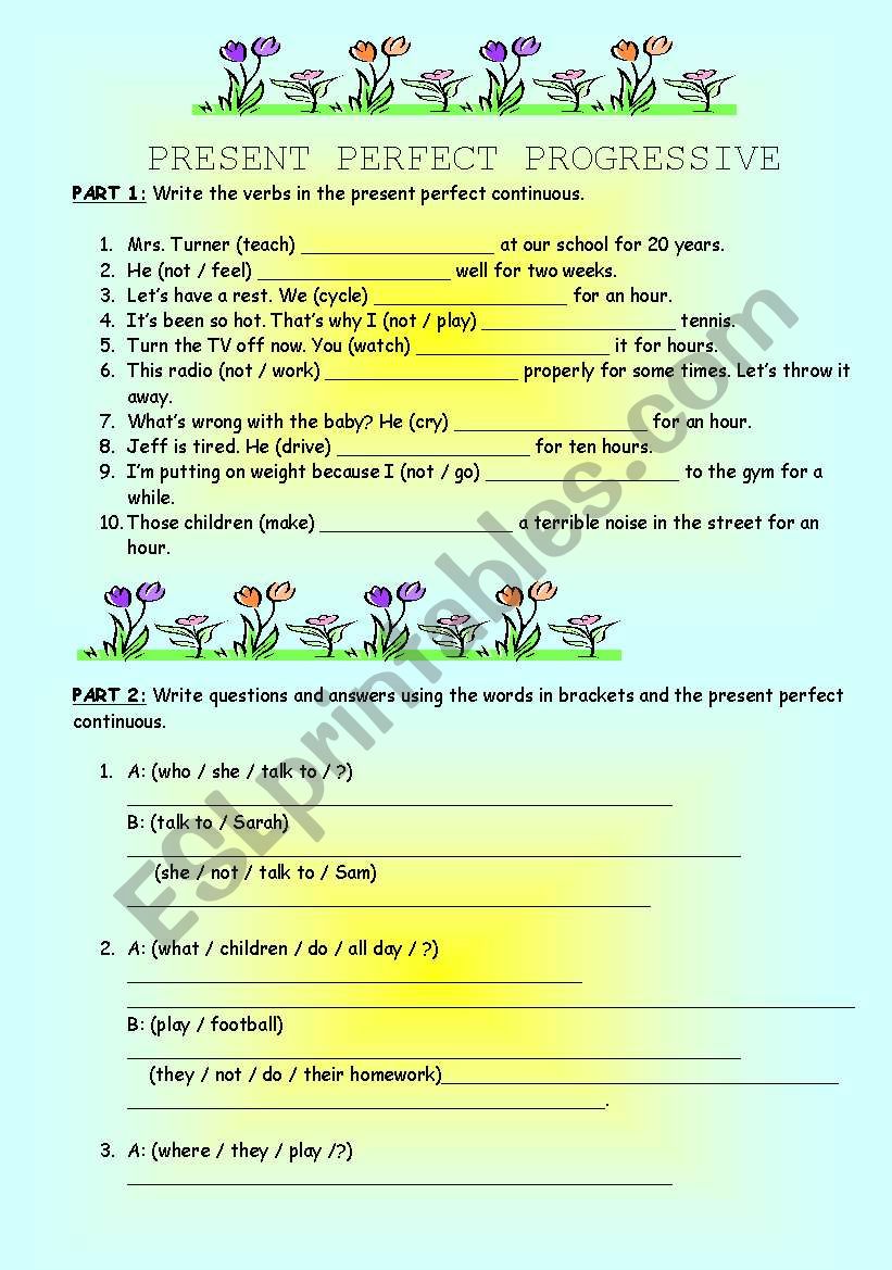 PRESENT PERFECT PROGRESSIVE  worksheet