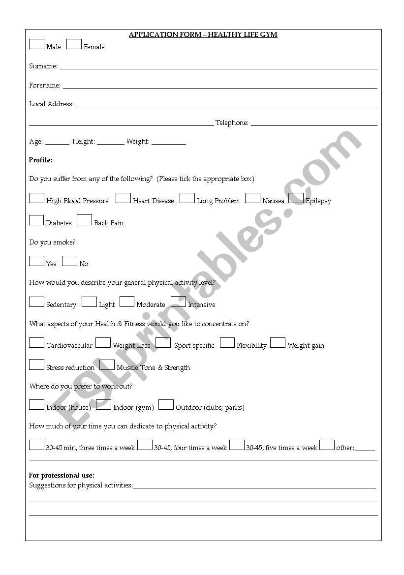 Health/Sports - a Gym Application form 