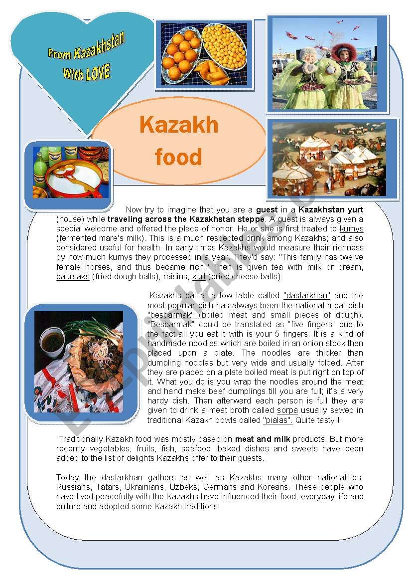 Kazakh food (part I) worksheet