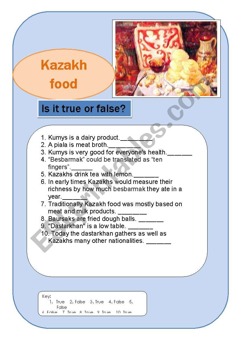 Kazakh food (part II) worksheet