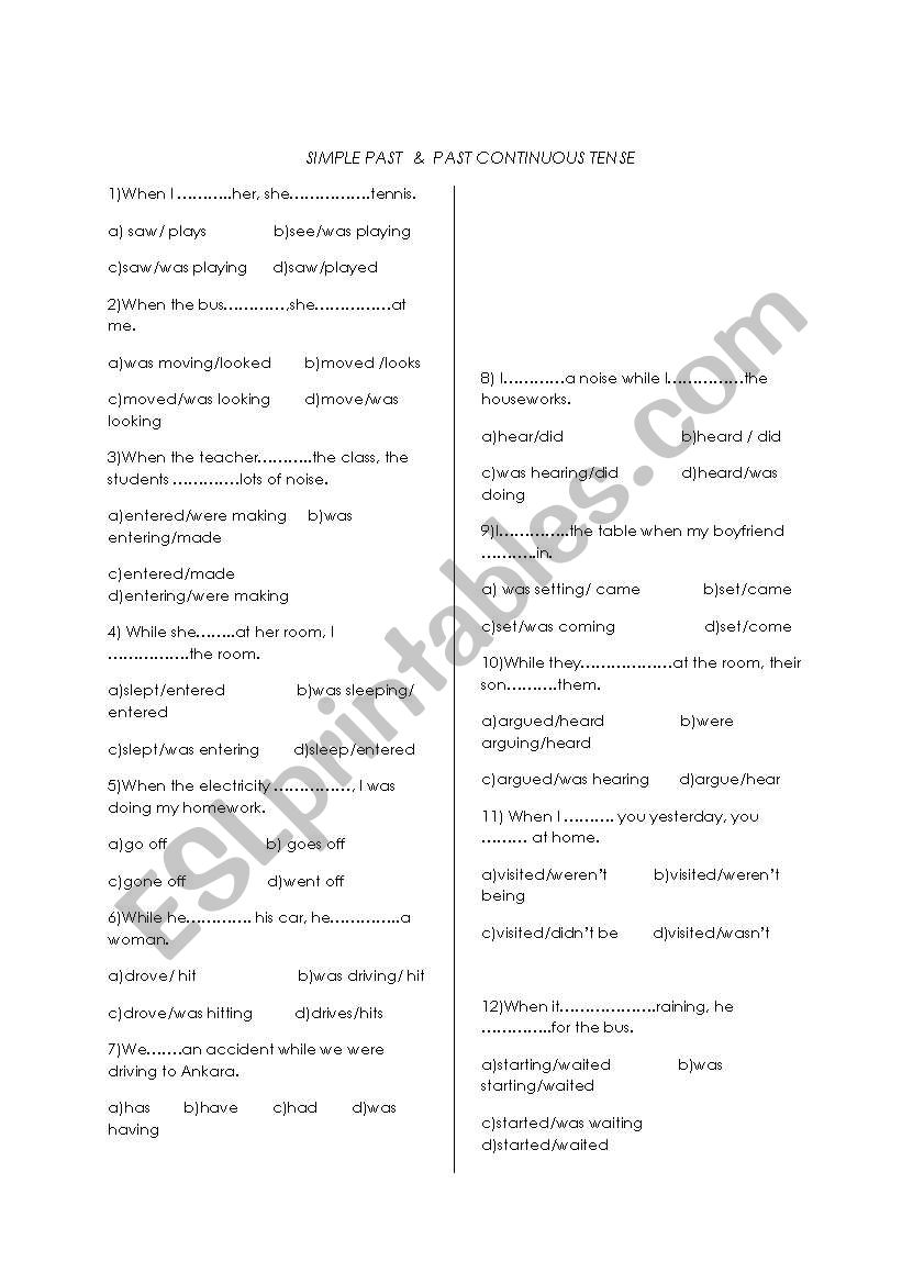 simple past & past continuous worksheet