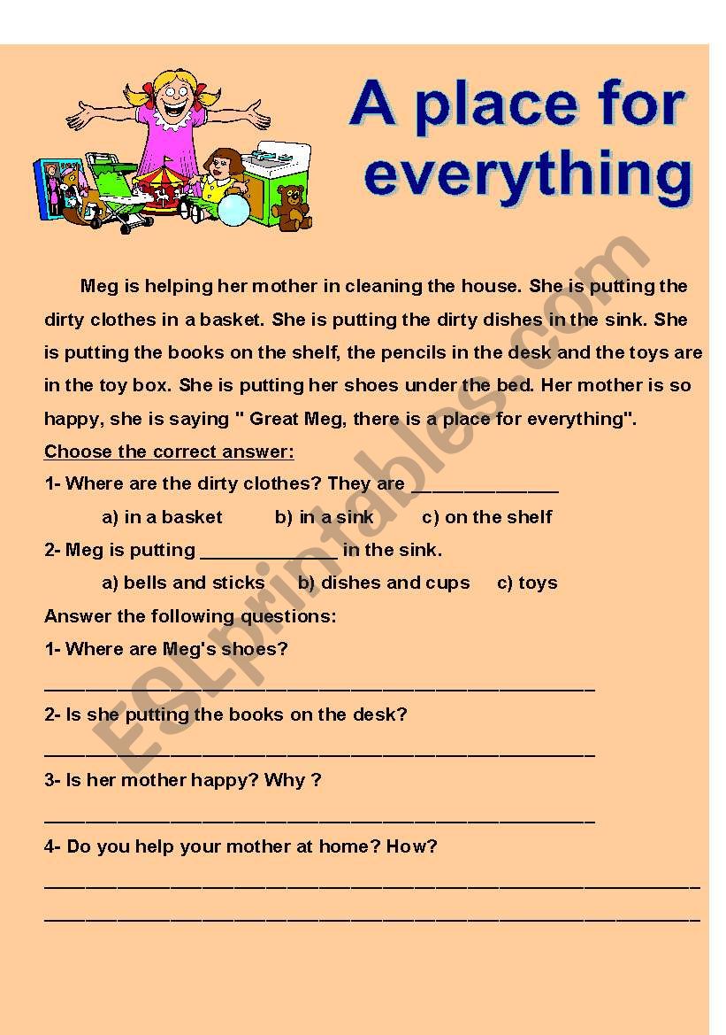 a place for everything worksheet