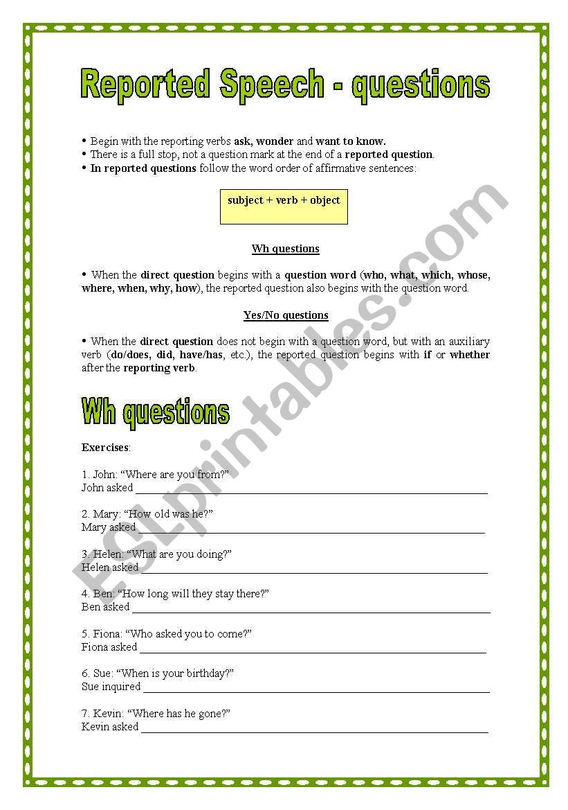 Reported speech (30.12.08) worksheet