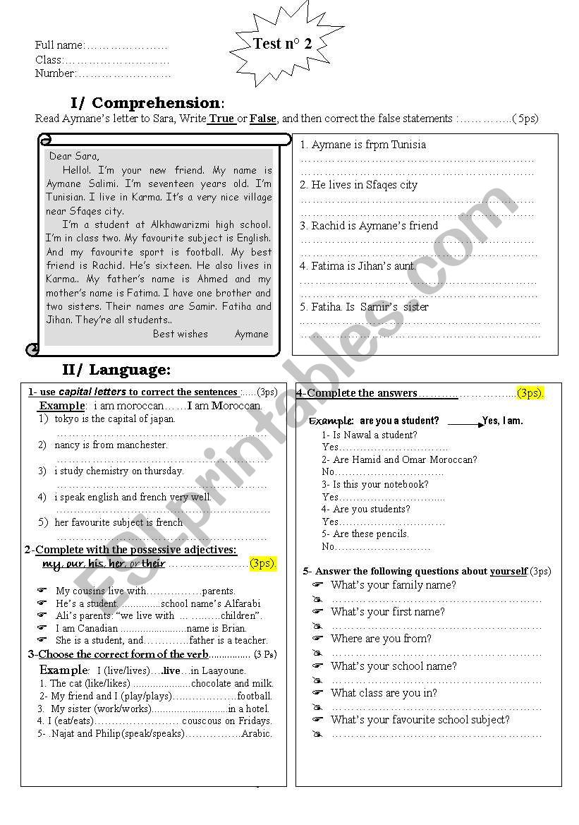 test/review worksheet