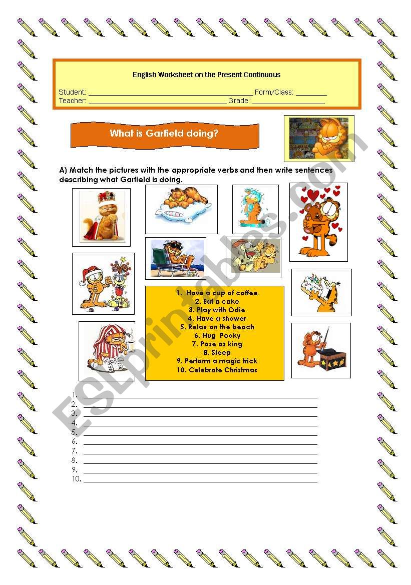 What is Garfield doing? worksheet