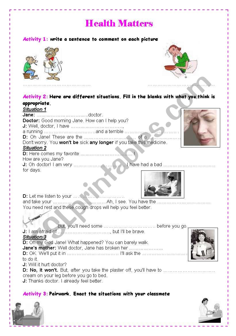 health matters worksheet