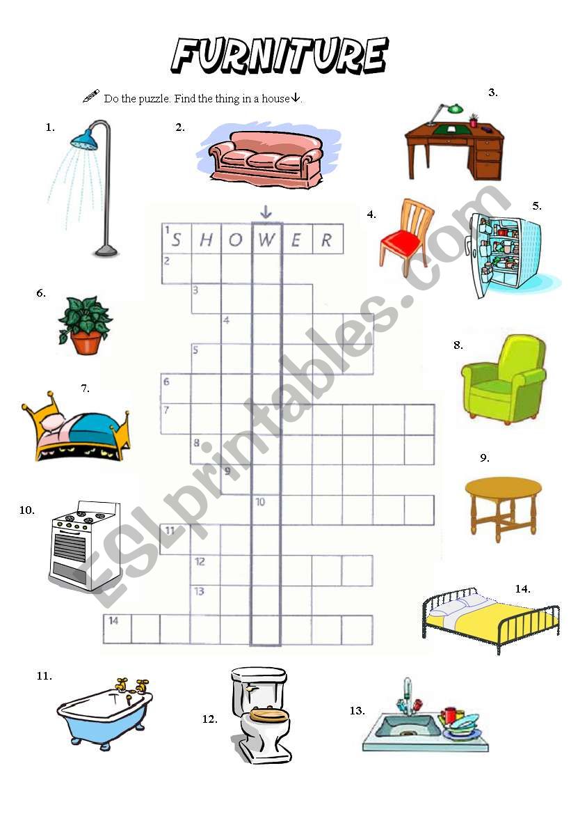 Furniture: Crosswords worksheet