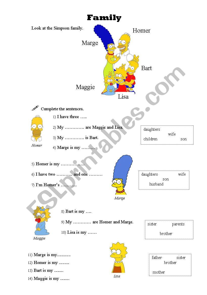 Simpson Family worksheet