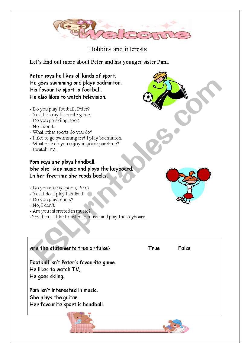 Hobbies and interests worksheet