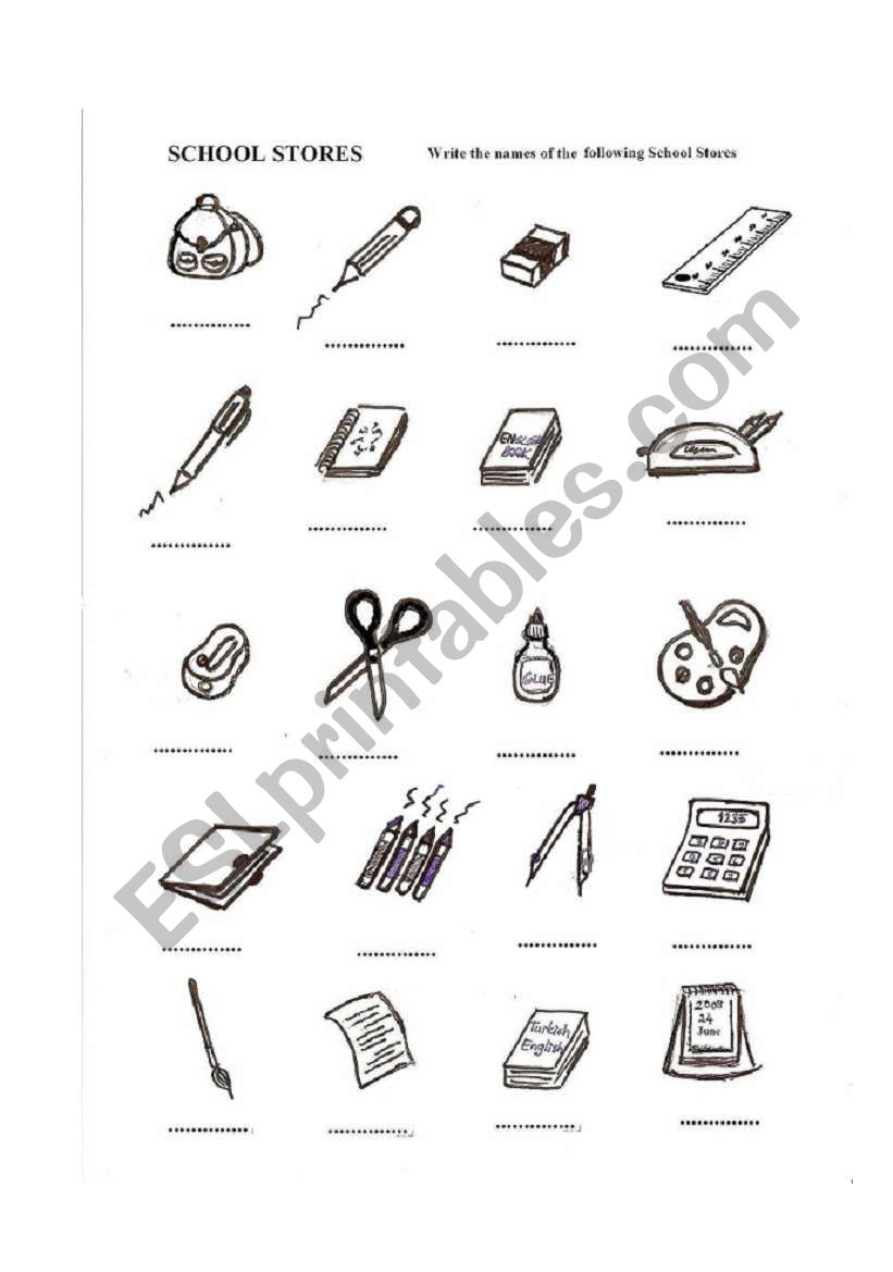 school supplies worksheet