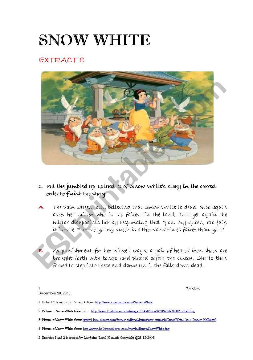 Snow White  Extract C worksheet