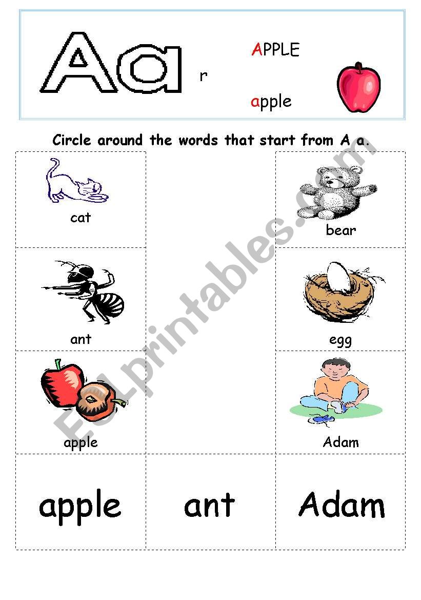 Phonics What words start from A a?