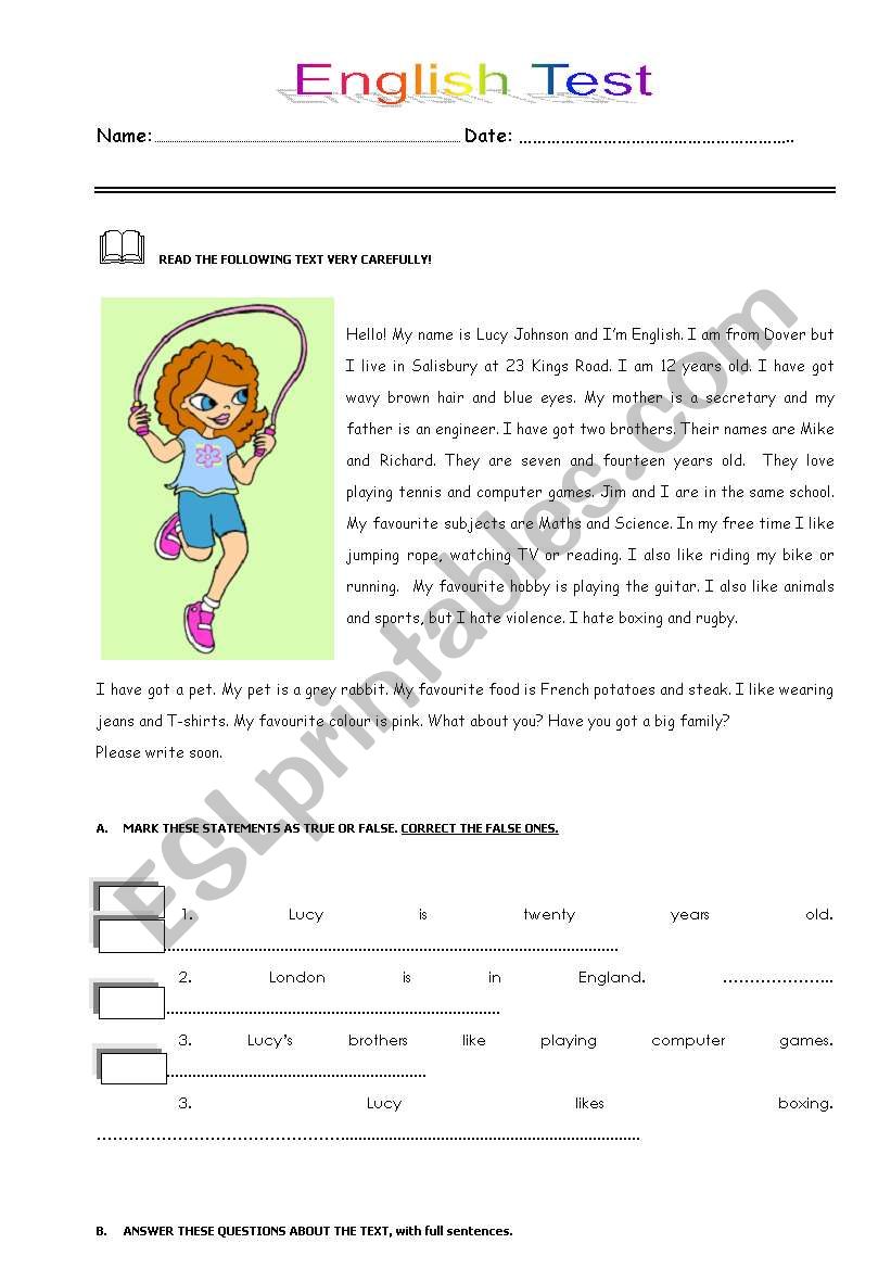 ENGLISH TEST worksheet