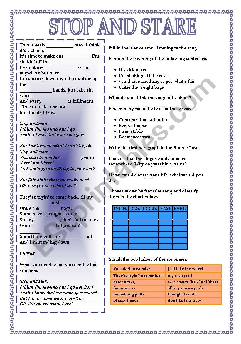 STOP AND STARE worksheet