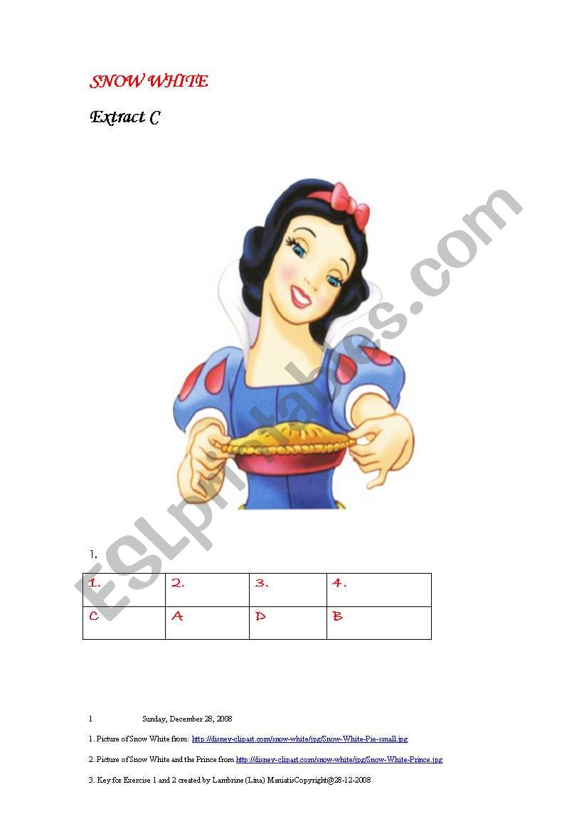 Key Snow White  Extract C worksheet