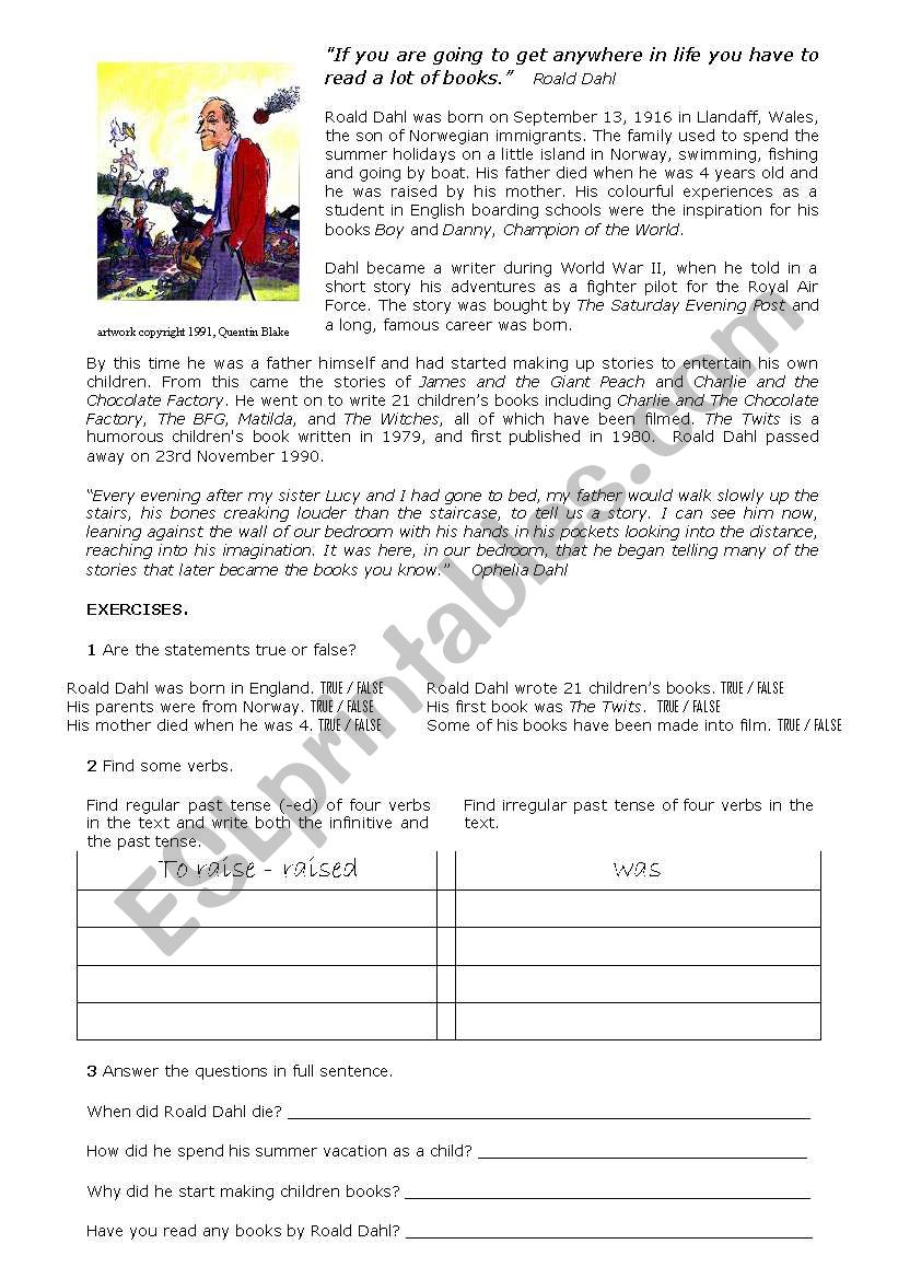 Roald Dahl  worksheet