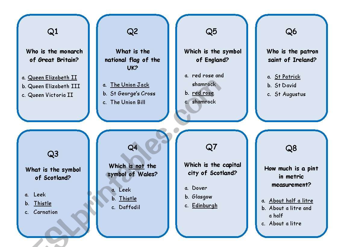 Great Britain Trivia GAME 1/3 worksheet