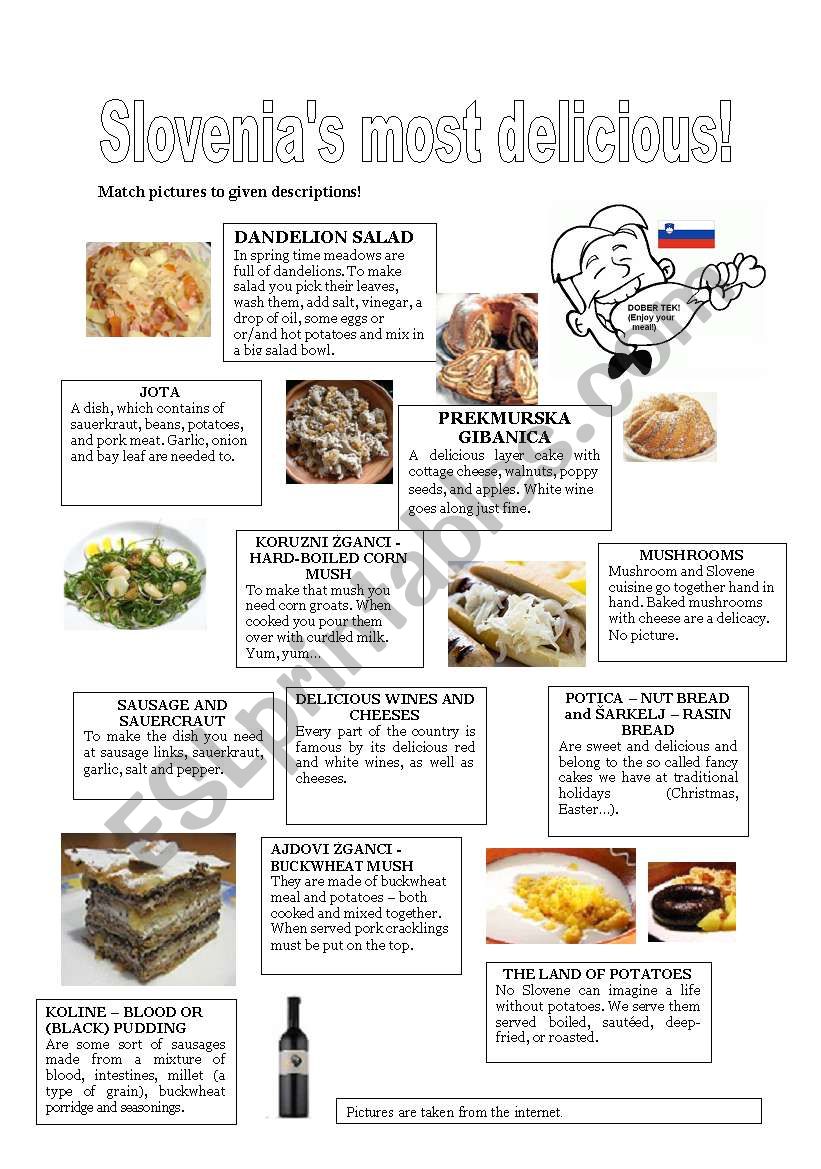 Slovenias most delicious worksheet