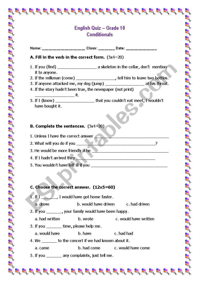 Conditionals worksheet