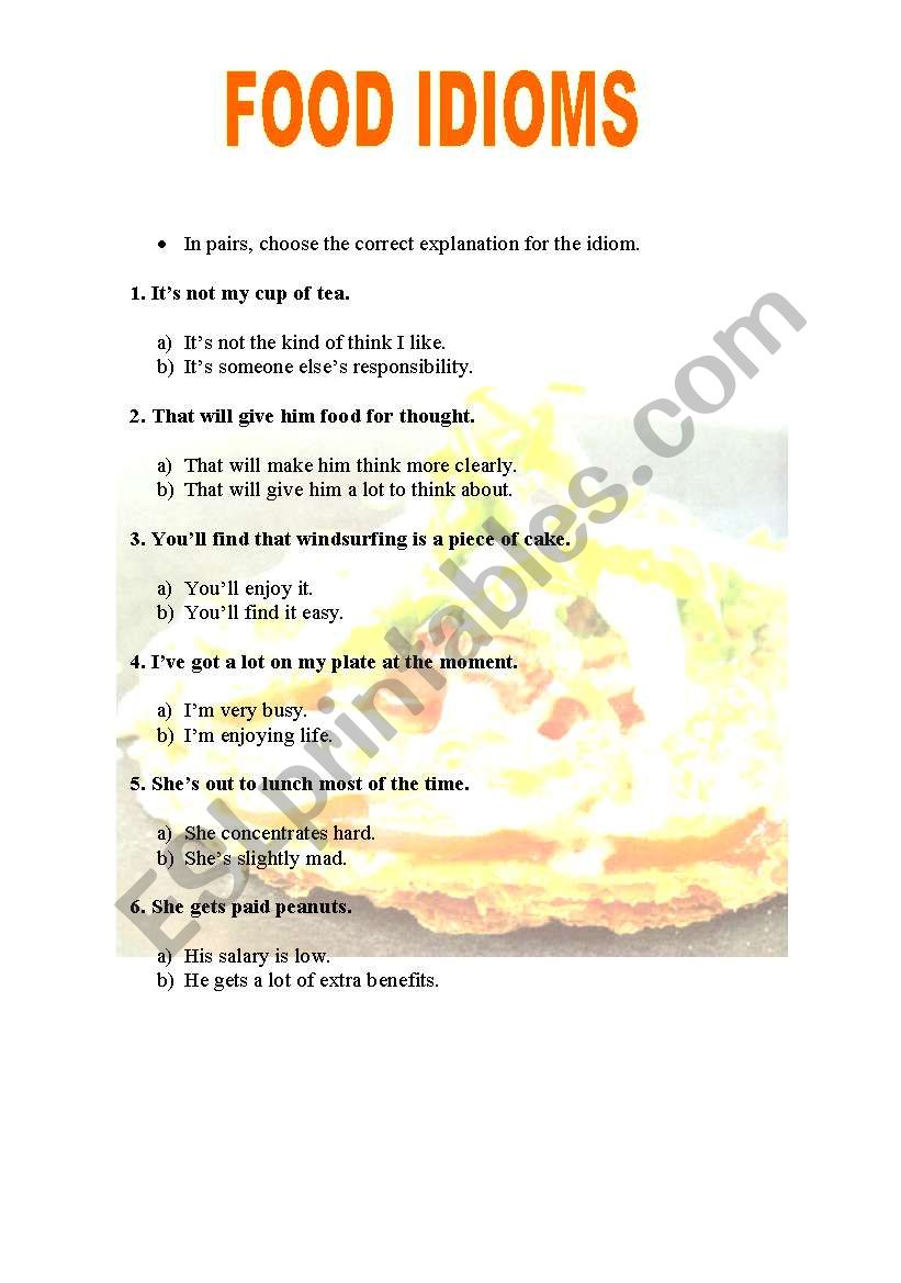 FOOD IDIOMS worksheet