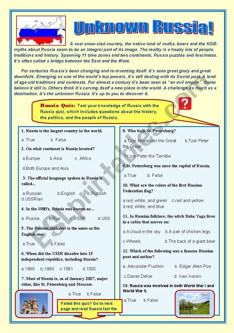 UNKNOWN RUSSIA worksheet