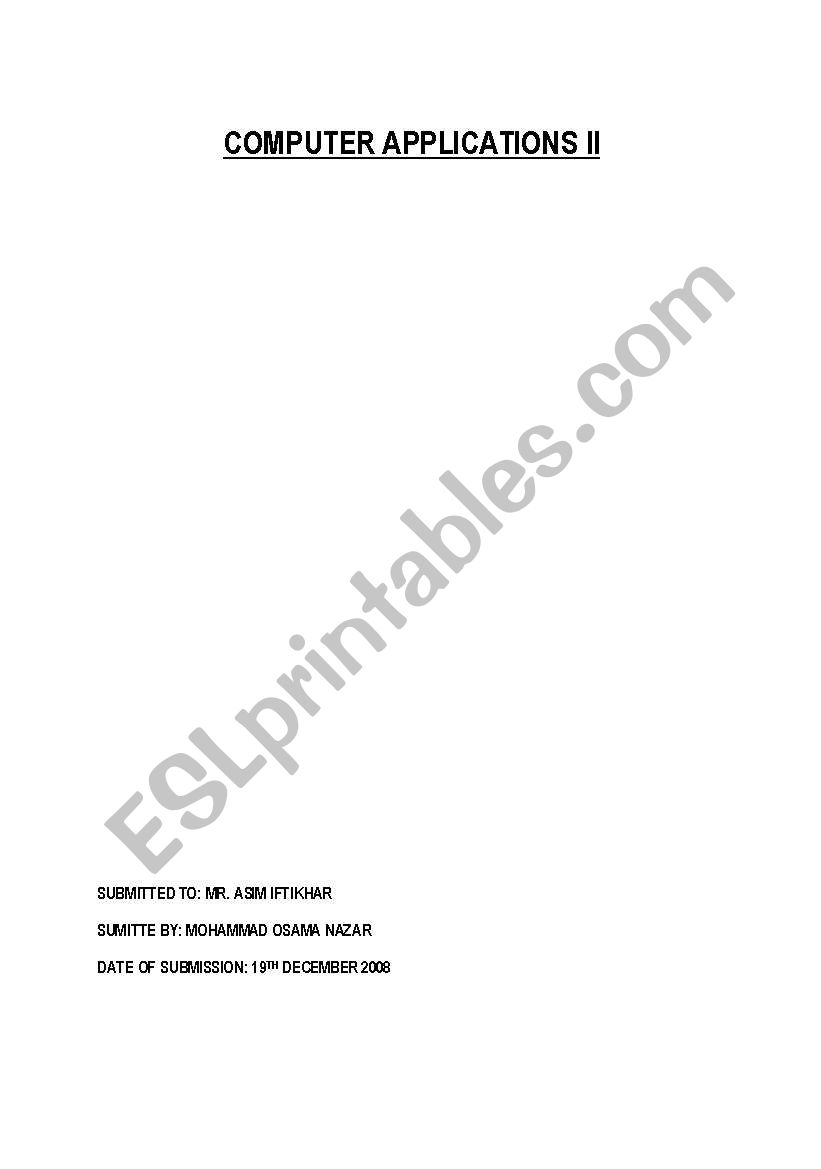 computer aplication worksheet