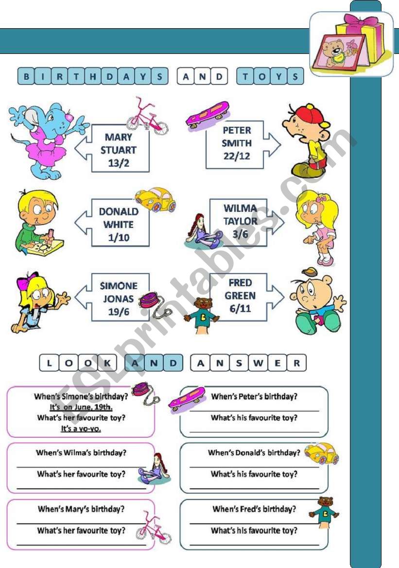 BIRTHDAYS AND FAVOURITE TOYS worksheet