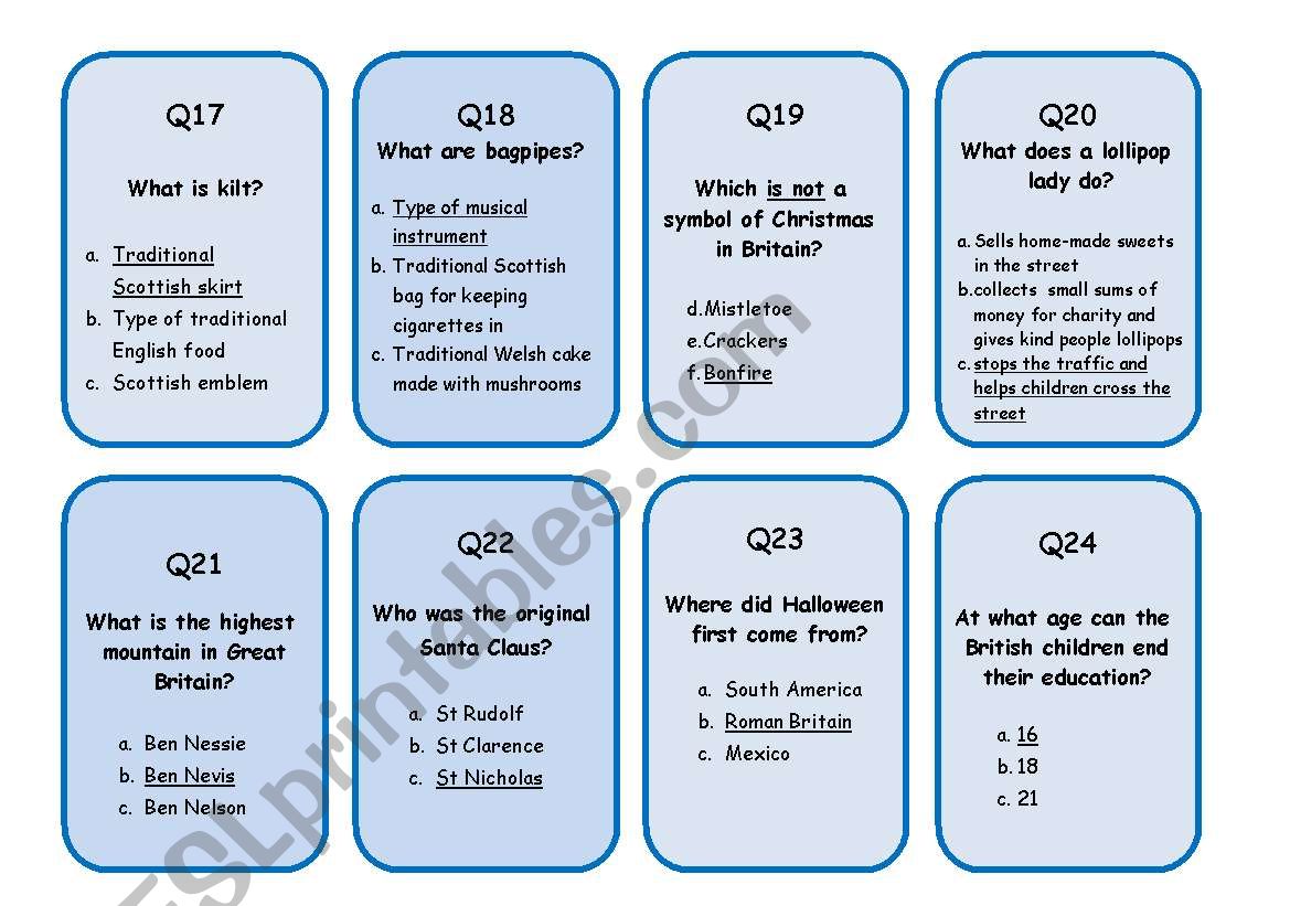 Great Britain Trivia GAME 3/3 worksheet