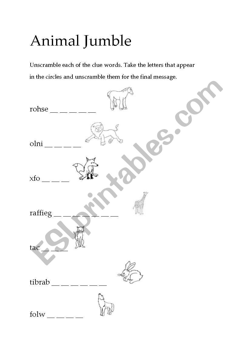 animals worksheet