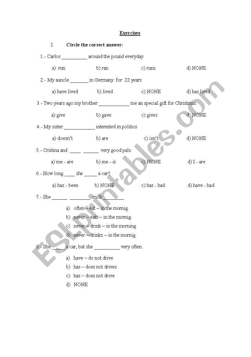 Exercises worksheet