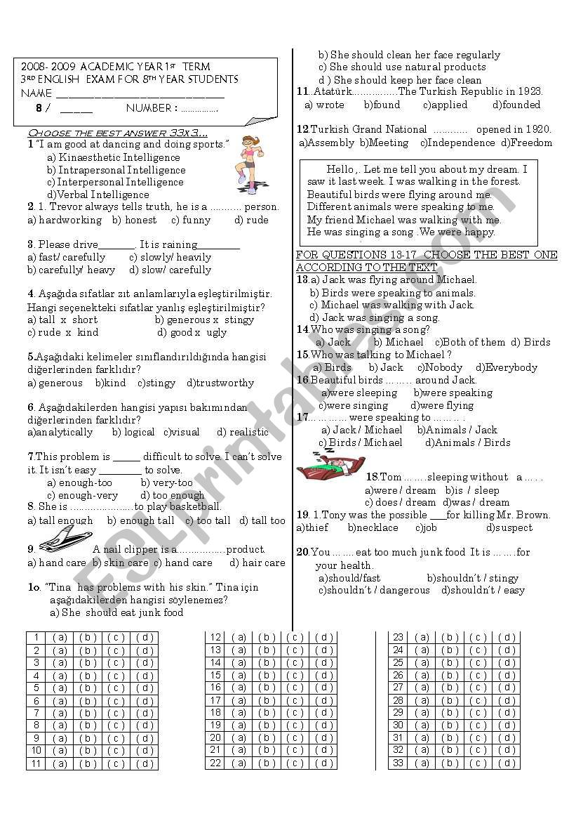 spot on 8th year 3rd exam *multiple choice 