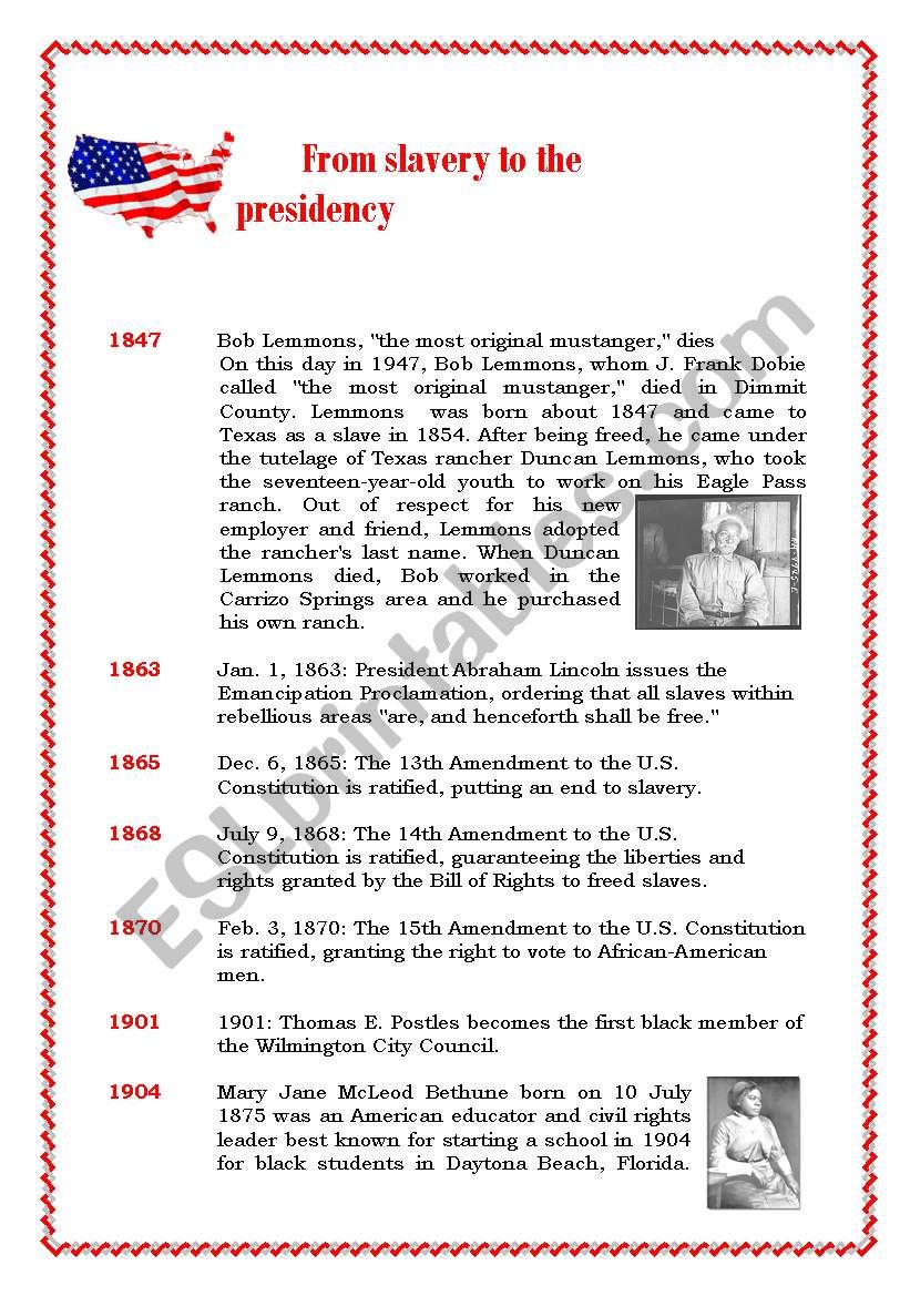 From slavery to presidency part 1(of 3) - 3 pages 